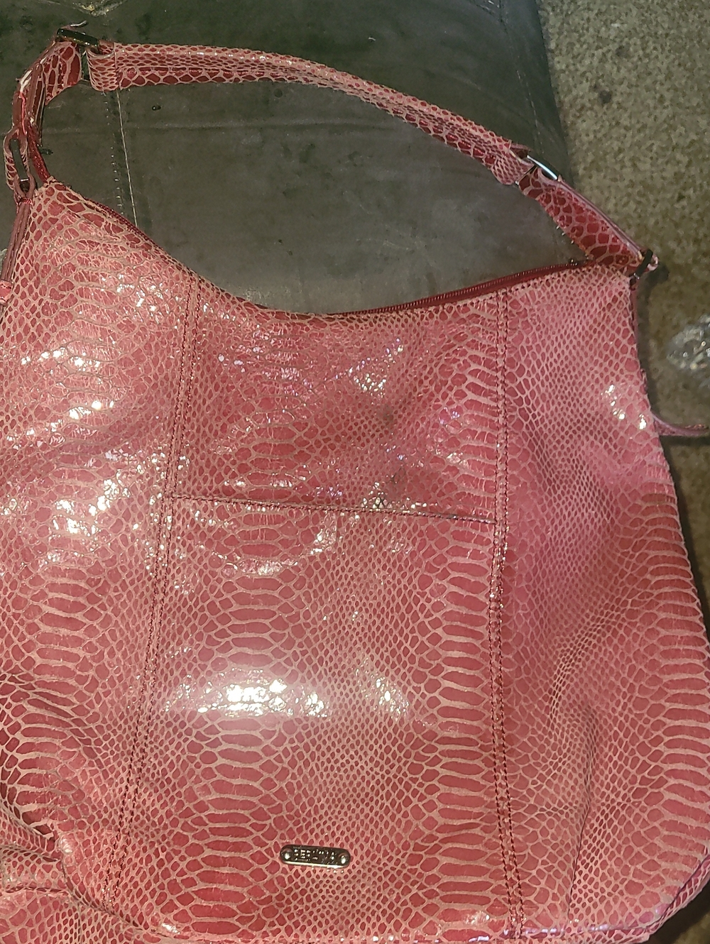 Perlina Pink Genuine Leather Snakeskin Print Shoulder Bag
